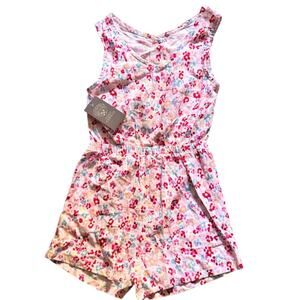 Vince Camuto Girls Floral Cut Out Sleeveless Romper With Gold Buttons Sz 6X NWT